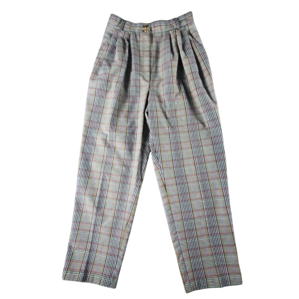 Vintage Counterparts Dress Pants Womens 8 Multicolor Plaid Pleated Elastic Waist